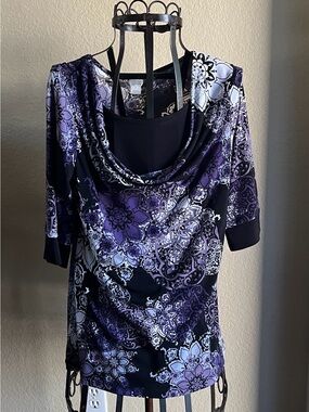 CHRISTOPHER & BANKS Purple and Black Floral Top